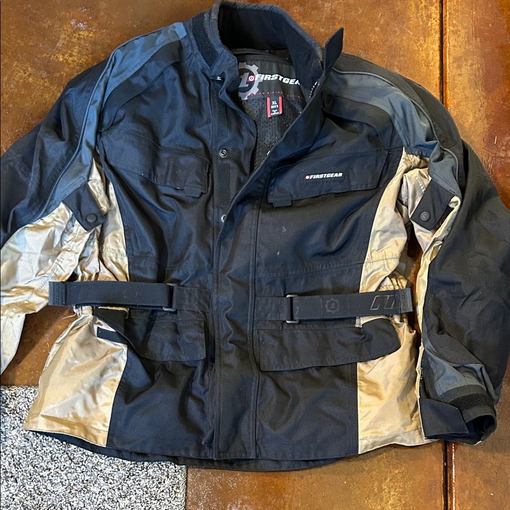 Men's Firstgear XL Black and Tan Padded Motorcycle Jacket w Liner